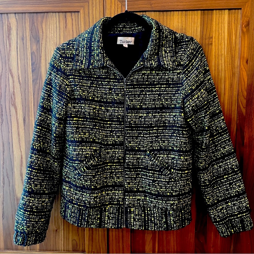 Black and yellow rough tweed bomber jacket